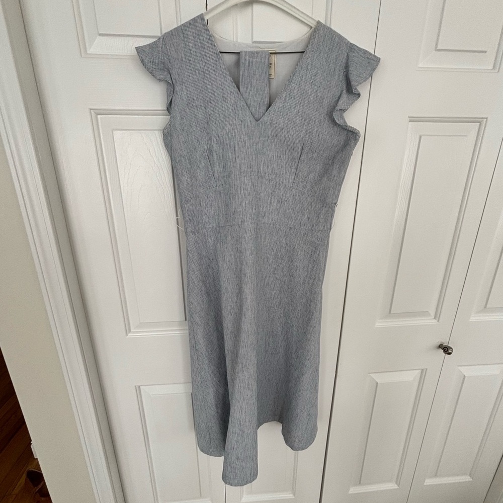 Women’s Blue Linen / Cotton Midi Dress fully lined